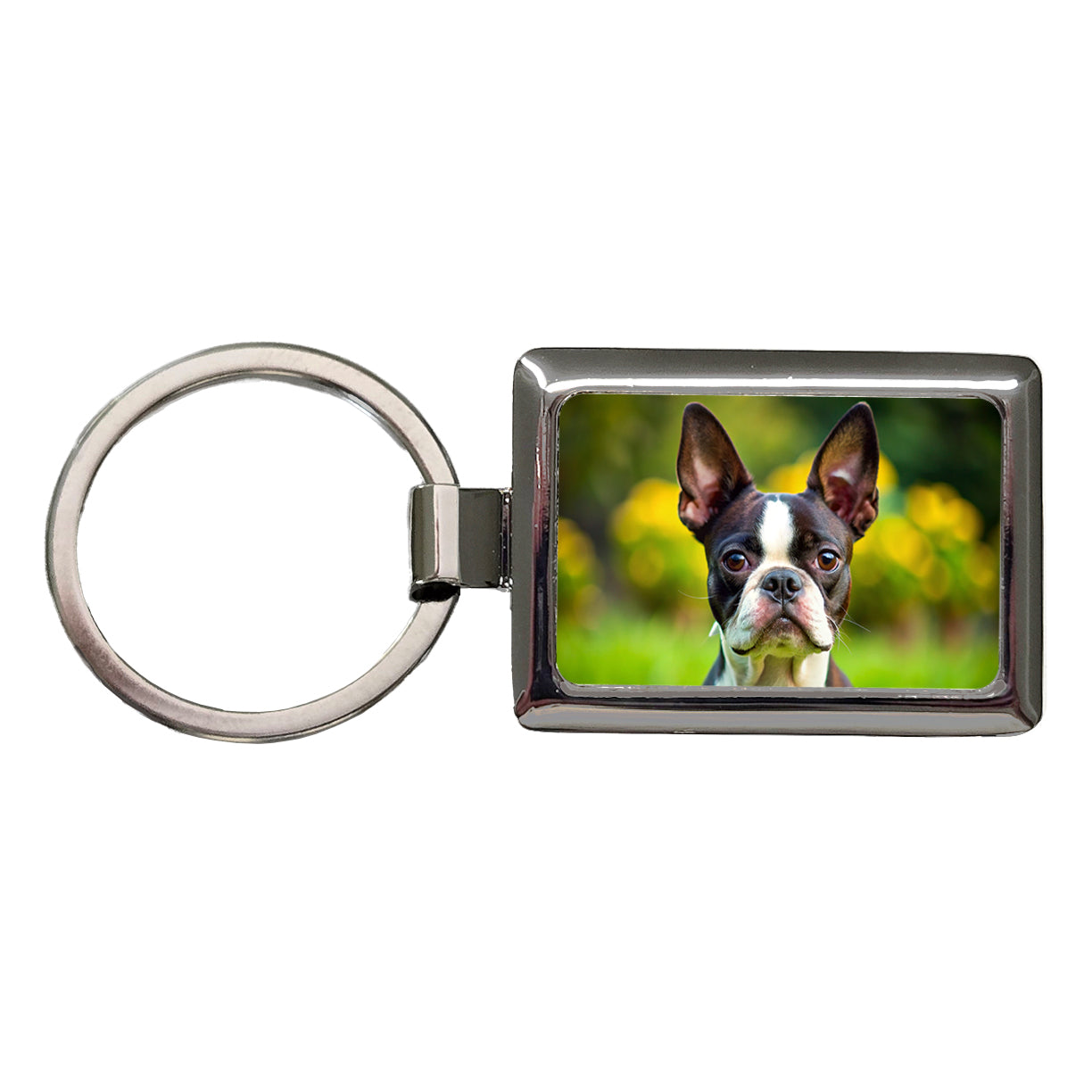 Boston Terrier Dog Photo Rectangle Metal Keychain
