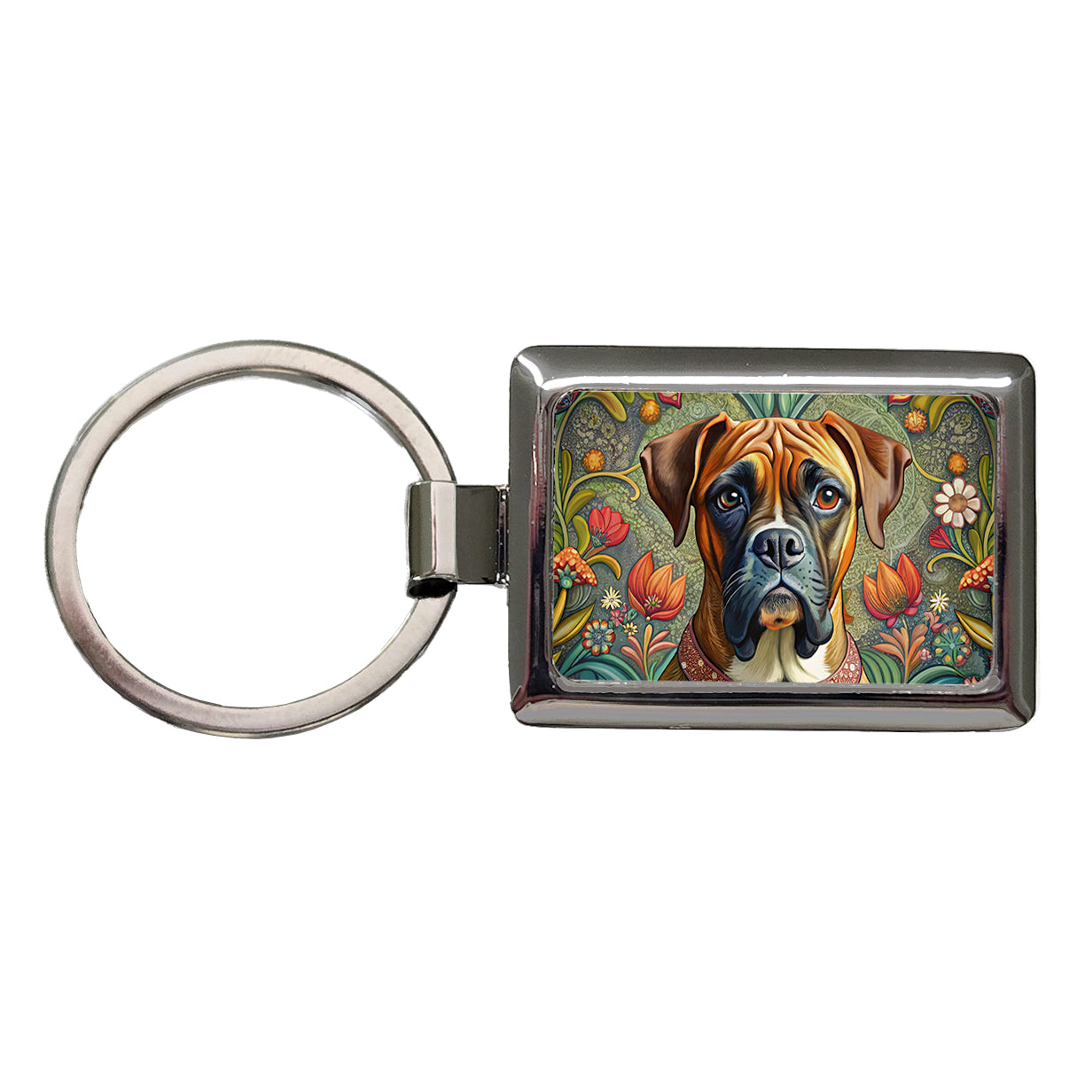Boxer Dog French Bohemian Art Rectangle Metal Keychain