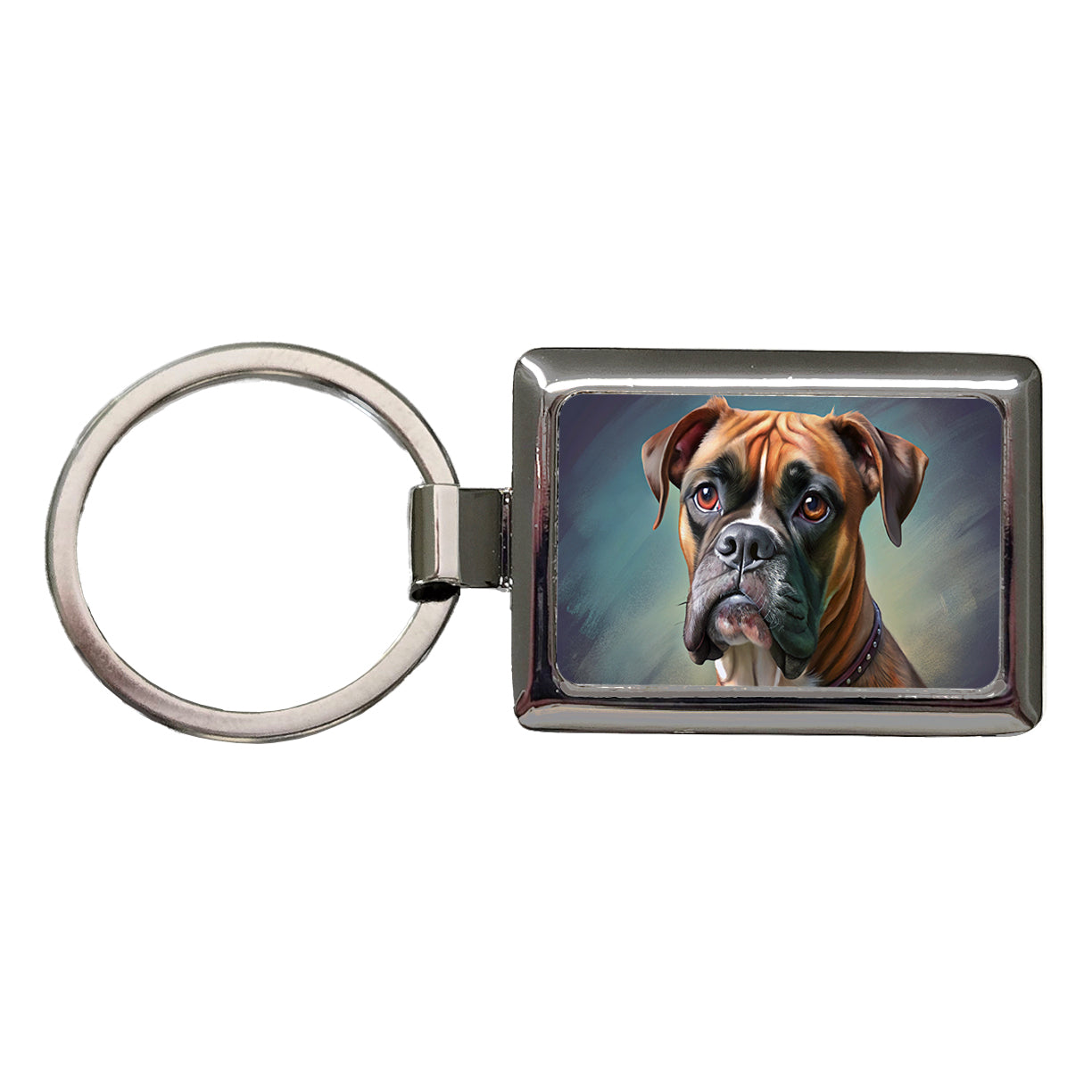 Boxer Dog Illustration Rectangle Metal Keychain