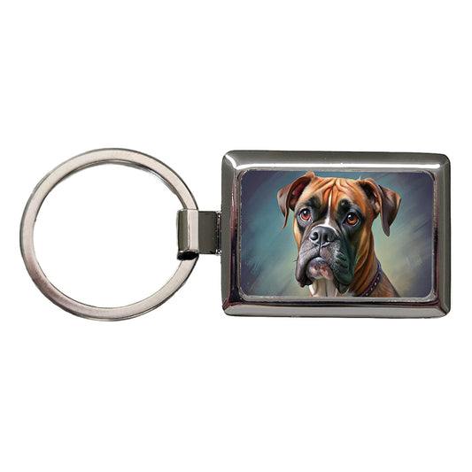 Boxer Dog Illustration Rectangle Metal Keychain