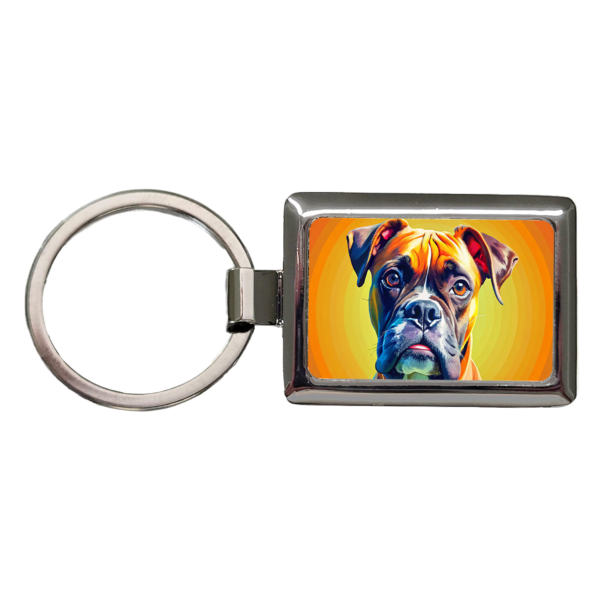Boxer Dog Pop Art Rectangle Metal Keychain