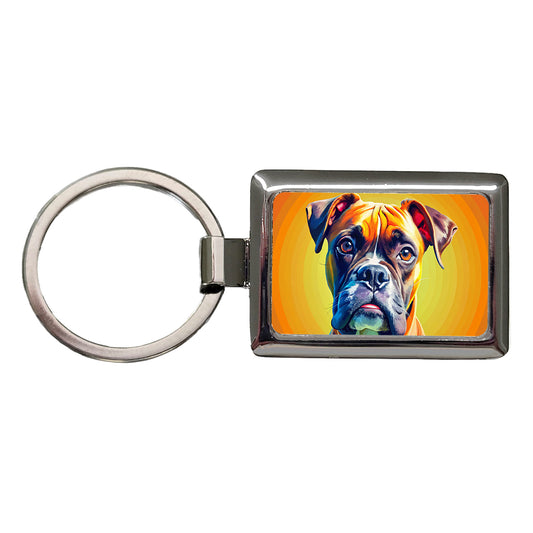 Boxer Dog Pop Art Rectangle Metal Keychain