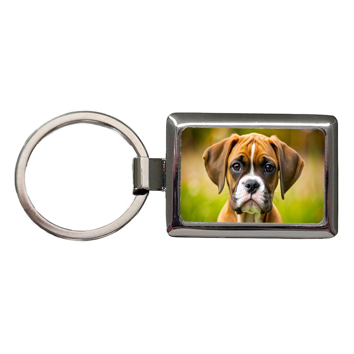 Boxer Dog Puppy Photo Rectangle Metal Keychain
