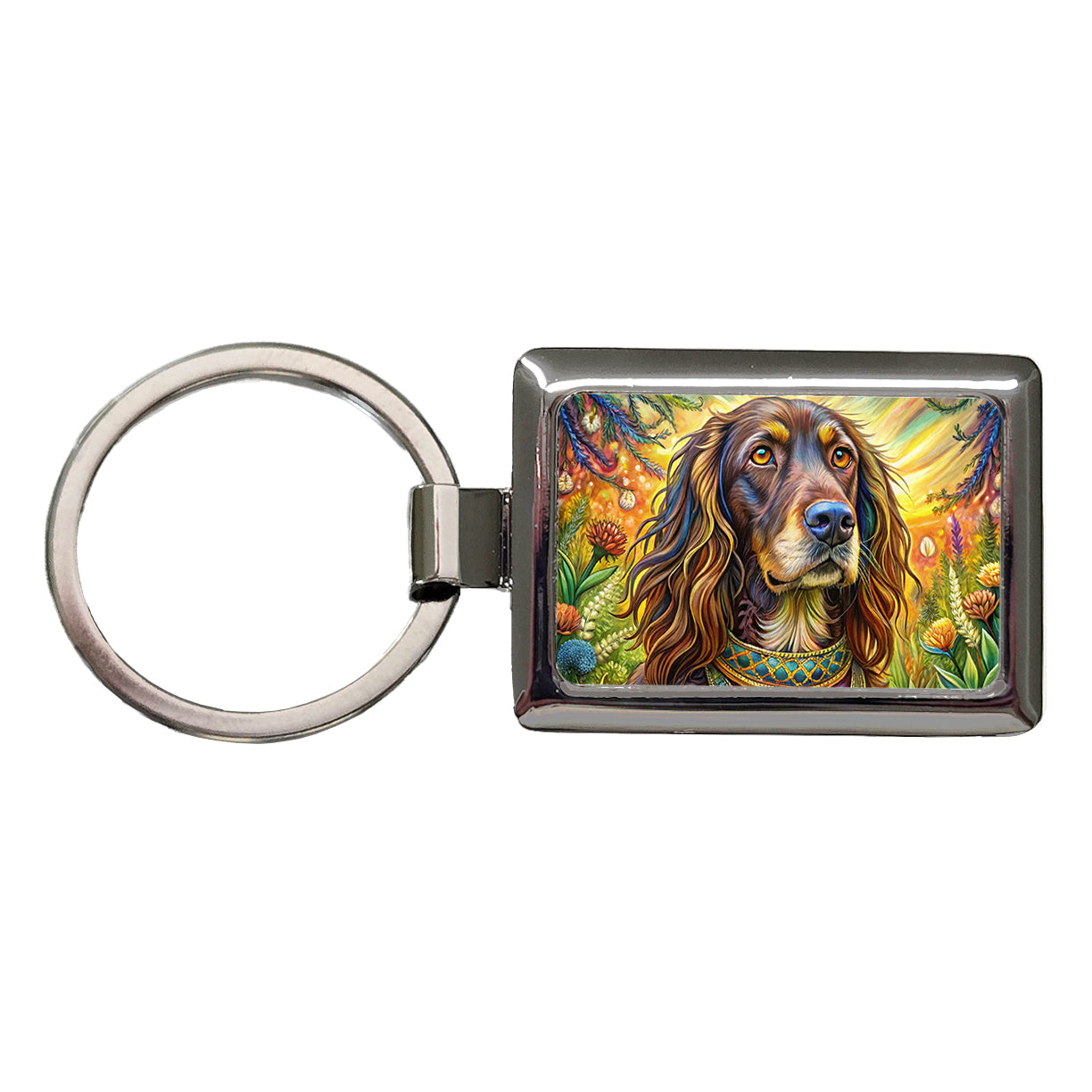 Boykin Spaniel Dog Bohemian Art Rectangle Metal Keychain