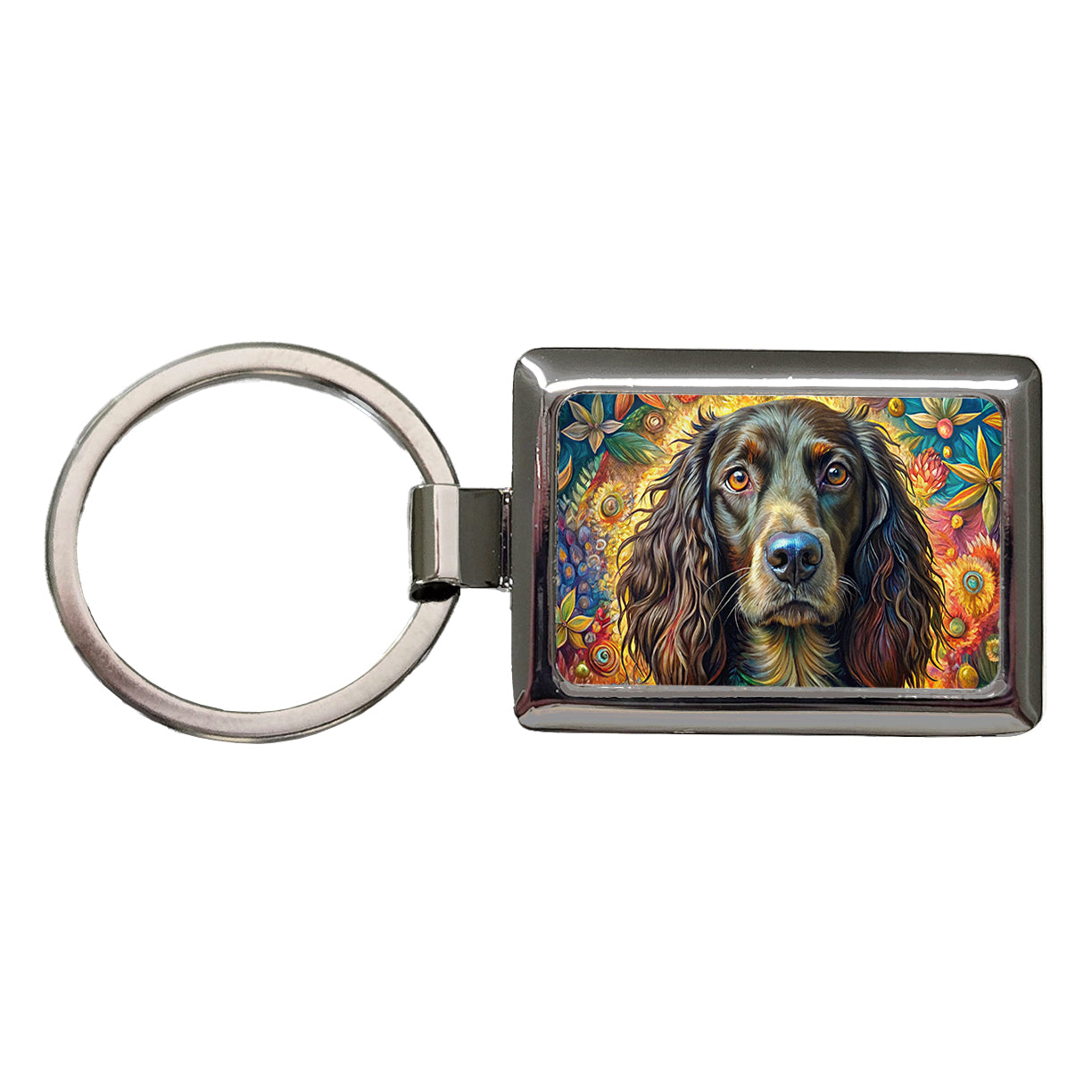 Boykin Spaniel Dog French Bohemian Art Rectangle Metal Keychain
