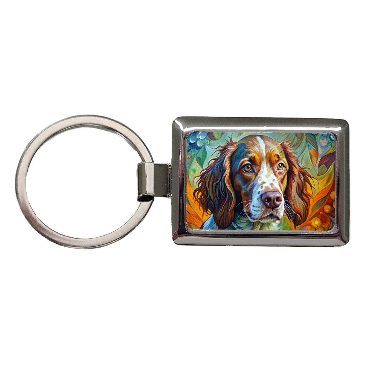 Brittany Spaniel Dog Abstract Art Rectangle Metal Keychain