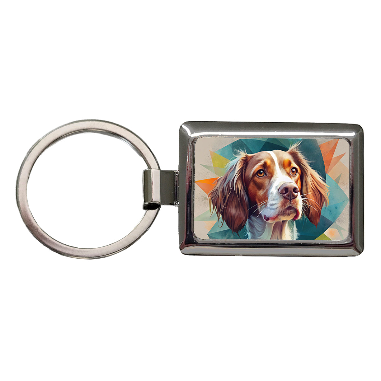 Brittany Spaniel Dog Contemporary Art Rectangle Metal Keychain
