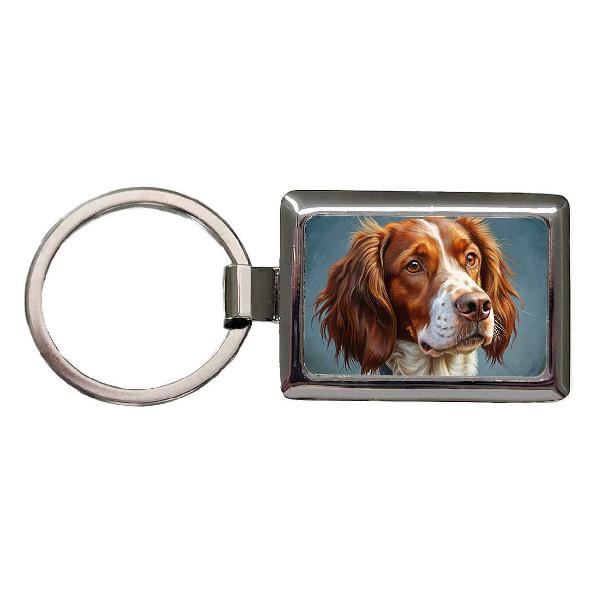 Brittany Spaniel Dog Illustration Rectangle Metal Keychain