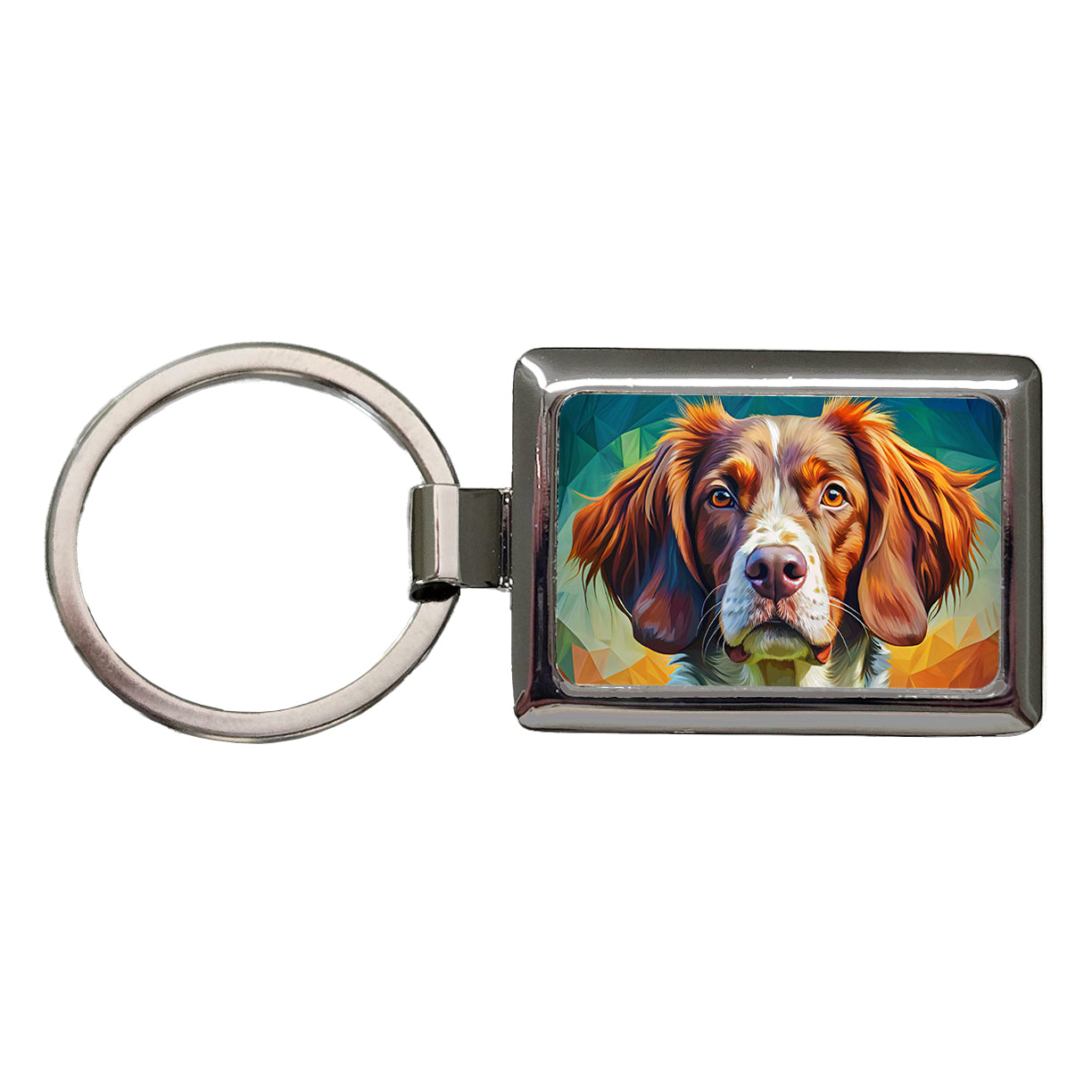 Brittany Spaniel Dog Pop Art Rectangle Metal Keychain