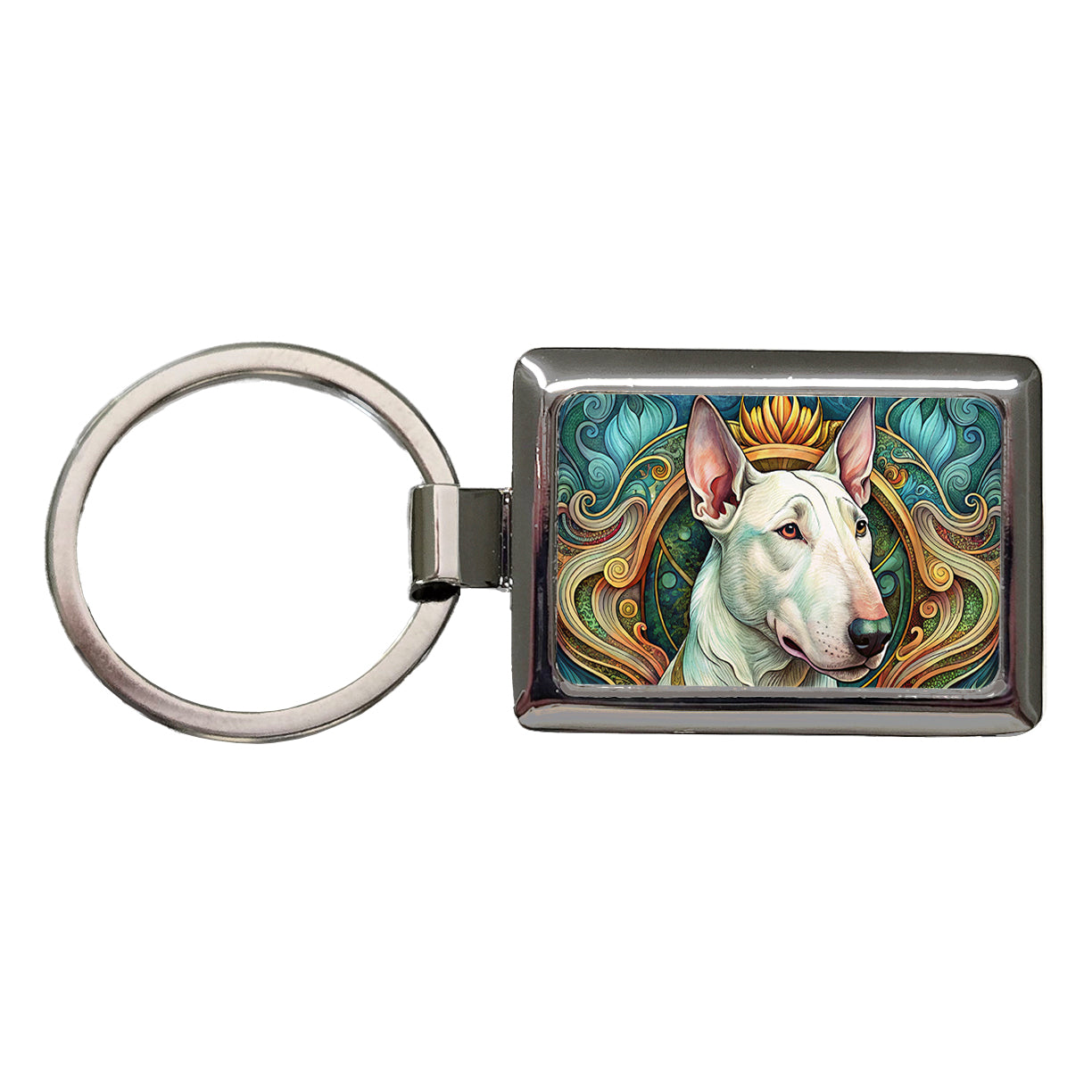 Bull Terrier Dog Art Nouveau Rectangle Metal Keychain