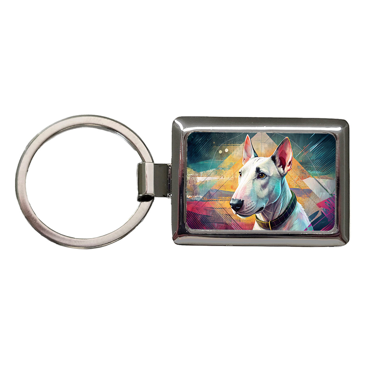 Bull Terrier Dog Contemporary Art Rectangle Metal Keychain