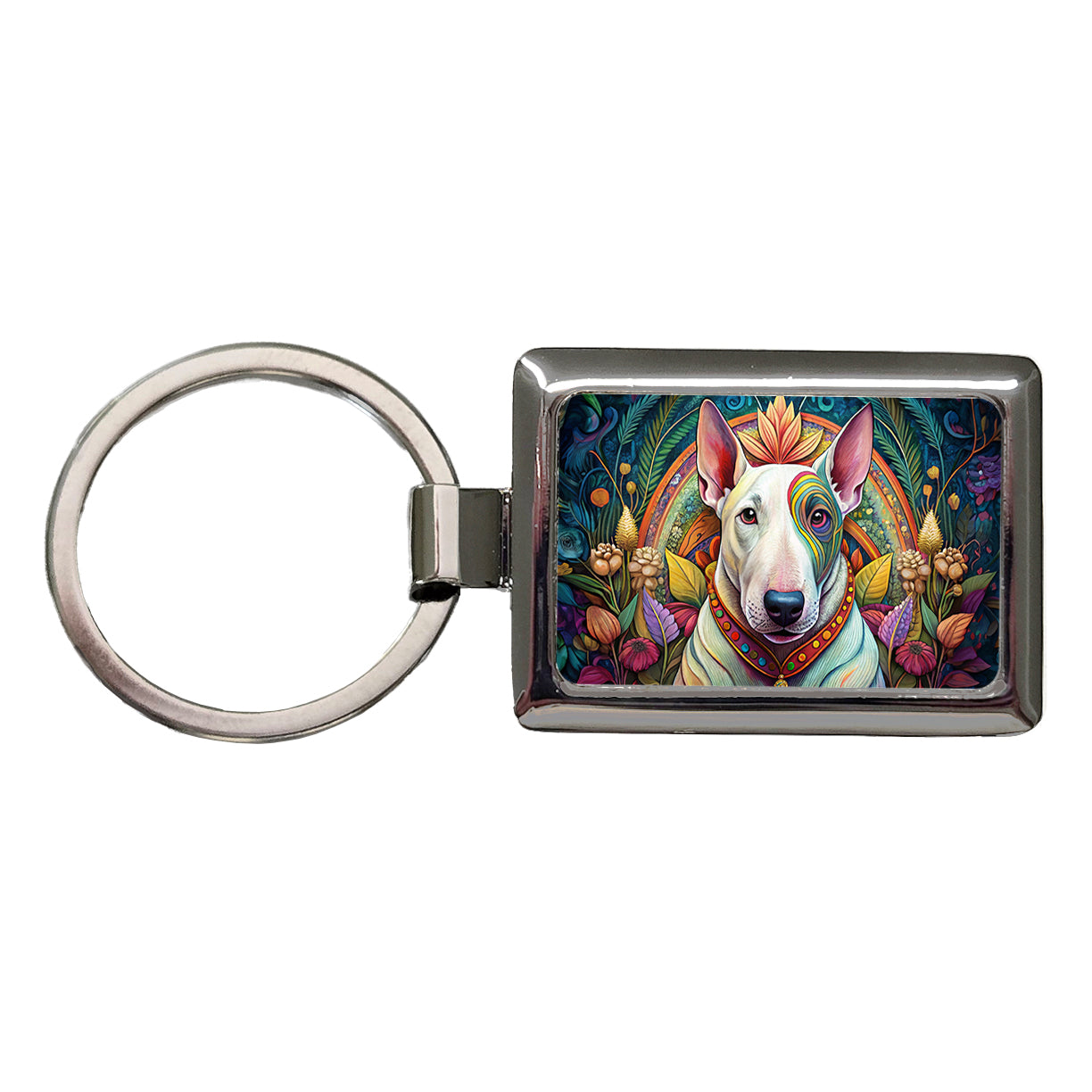Bull Terrier Dog French Bohemian Art Rectangle Metal Keychain