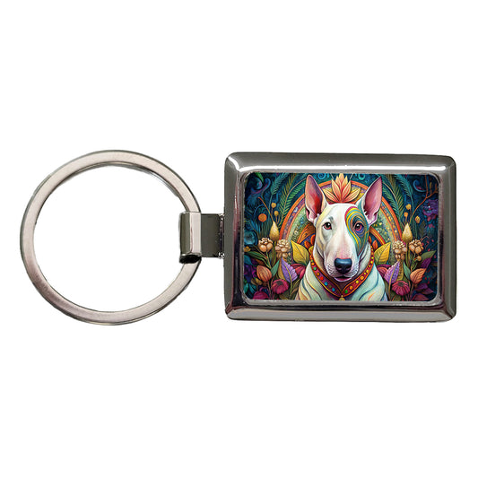 Bull Terrier Dog French Bohemian Art Rectangle Metal Keychain