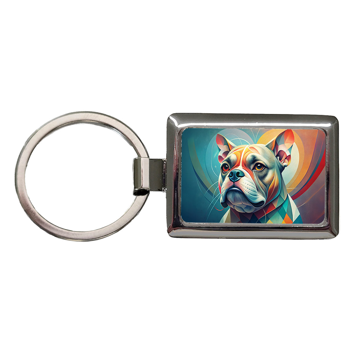Bulldog Dog Abstract Stylized Art Rectangle Metal Keychain