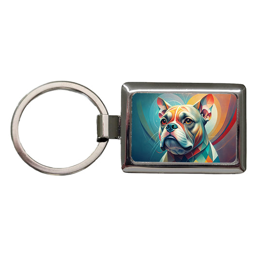 Bulldog Dog Abstract Stylized Art Rectangle Metal Keychain