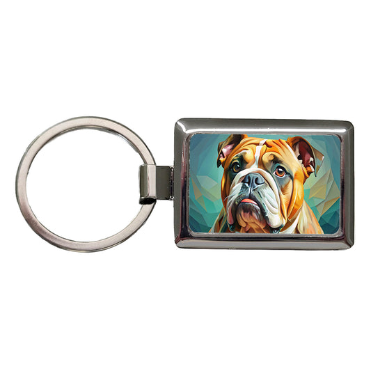 Bulldog Dog Expressionism Art Rectangle Metal Keychain