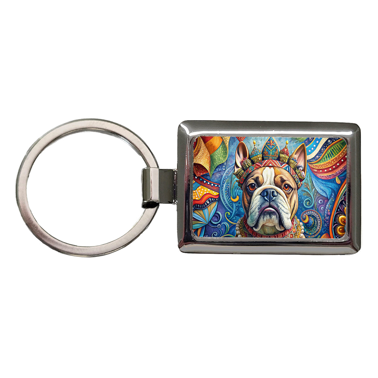 Bulldog Dog French Bohemian Art Rectangle Metal Keychain