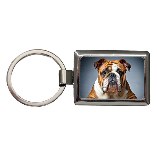 Bulldog Dog Photo Rectangle Metal Keychain