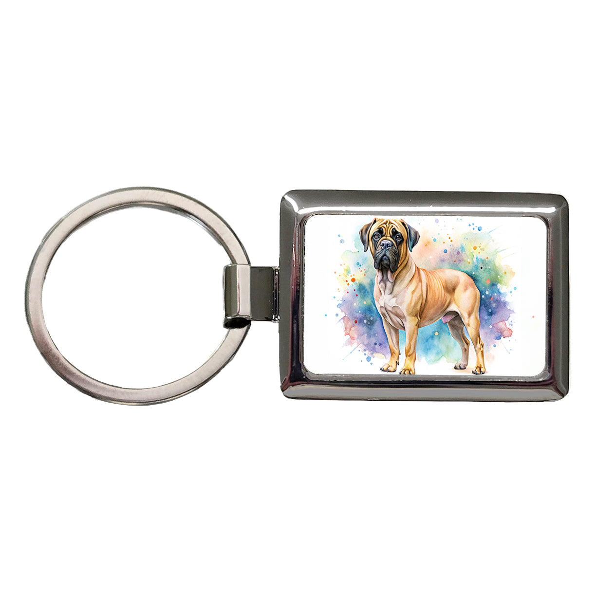 Bullmastiff Dog Watercolor Style Rectangle Metal Keychain