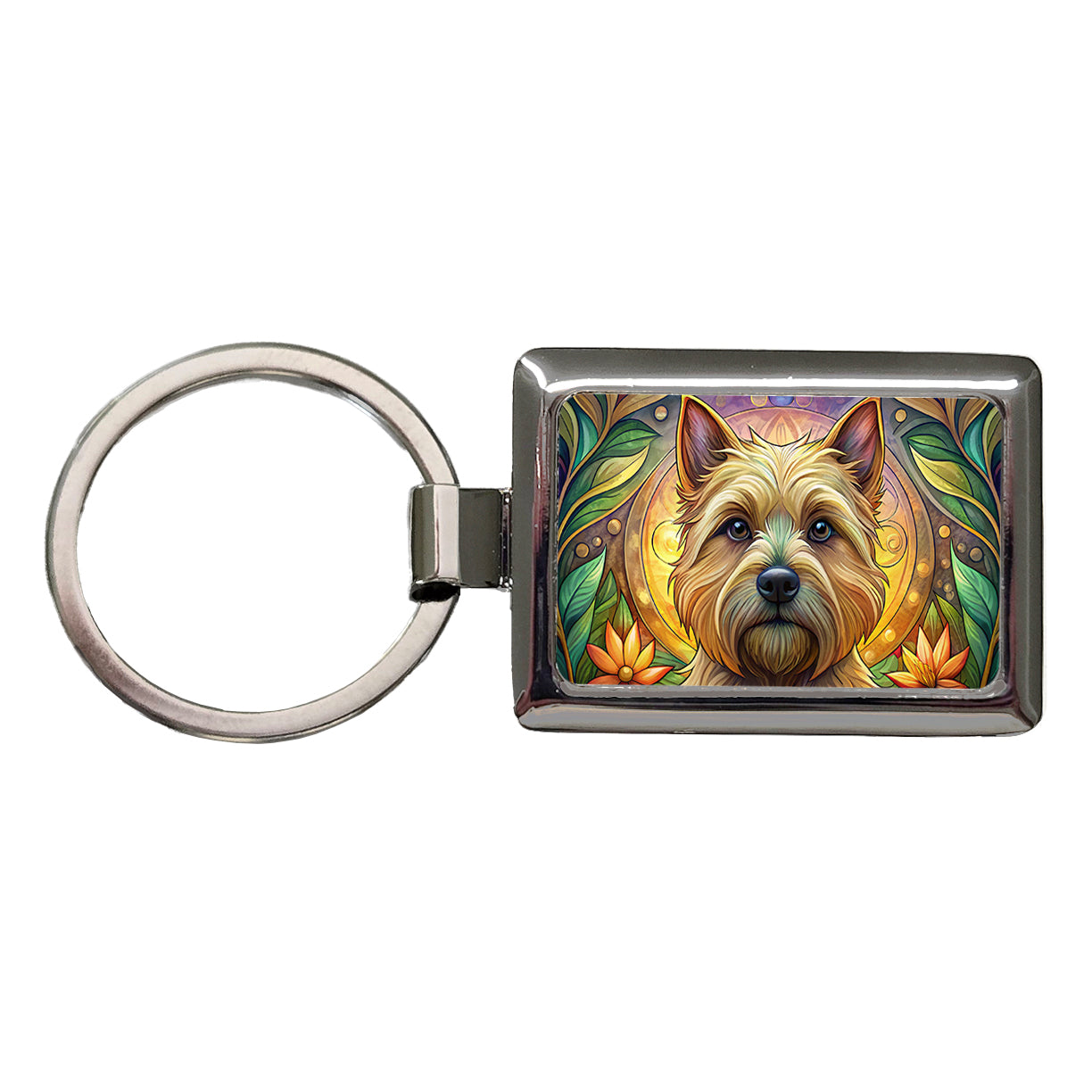 Cairn Terrier Dog Art Nouveau Rectangle Metal Keychain