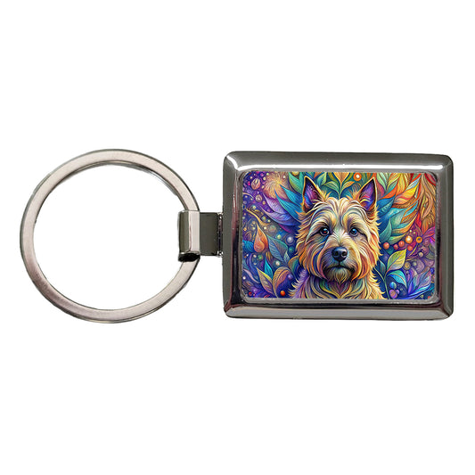 Cairn Terrier Dog Bohemian Art Rectangle Metal Keychain