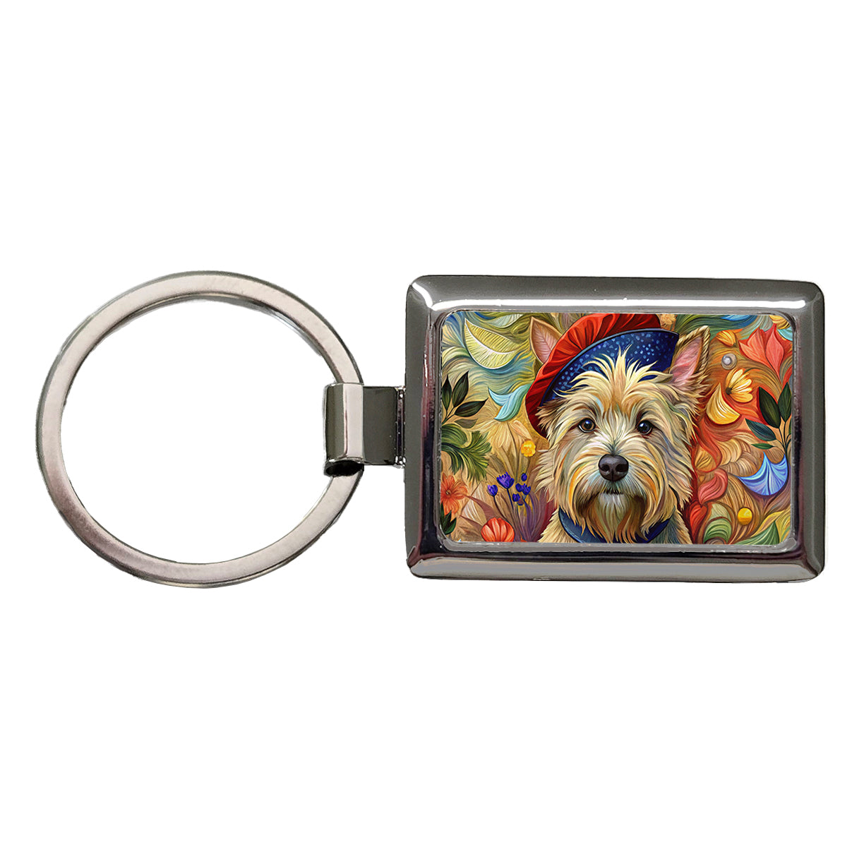 Cairn Terrier Dog French Bohemian Art Rectangle Metal Keychain
