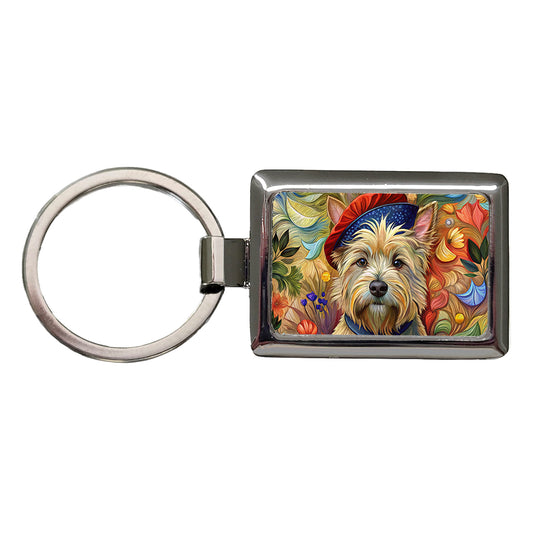 Cairn Terrier Dog French Bohemian Art Rectangle Metal Keychain