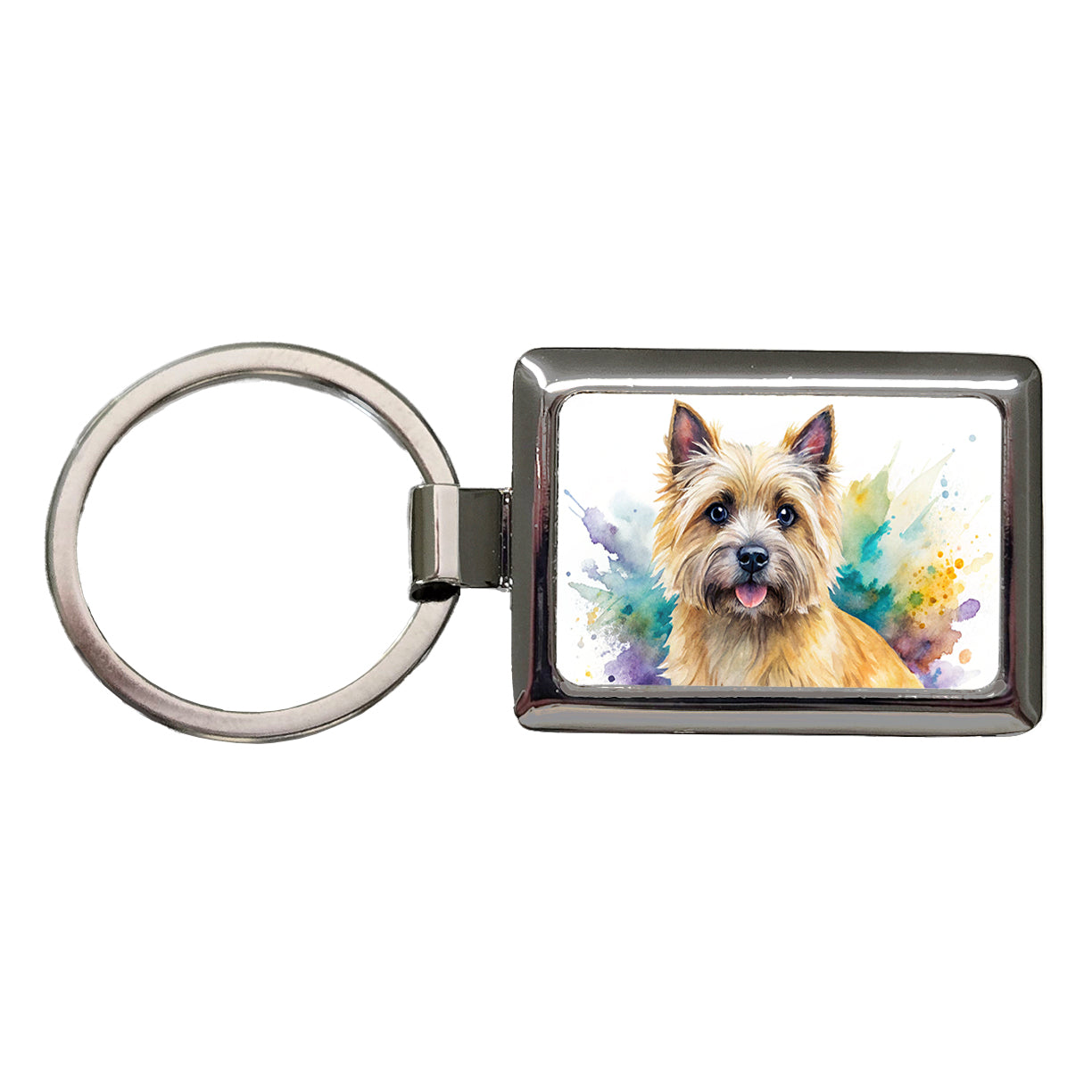 Cairn Terrier Dog Watercolor Style Rectangle Metal Keychain
