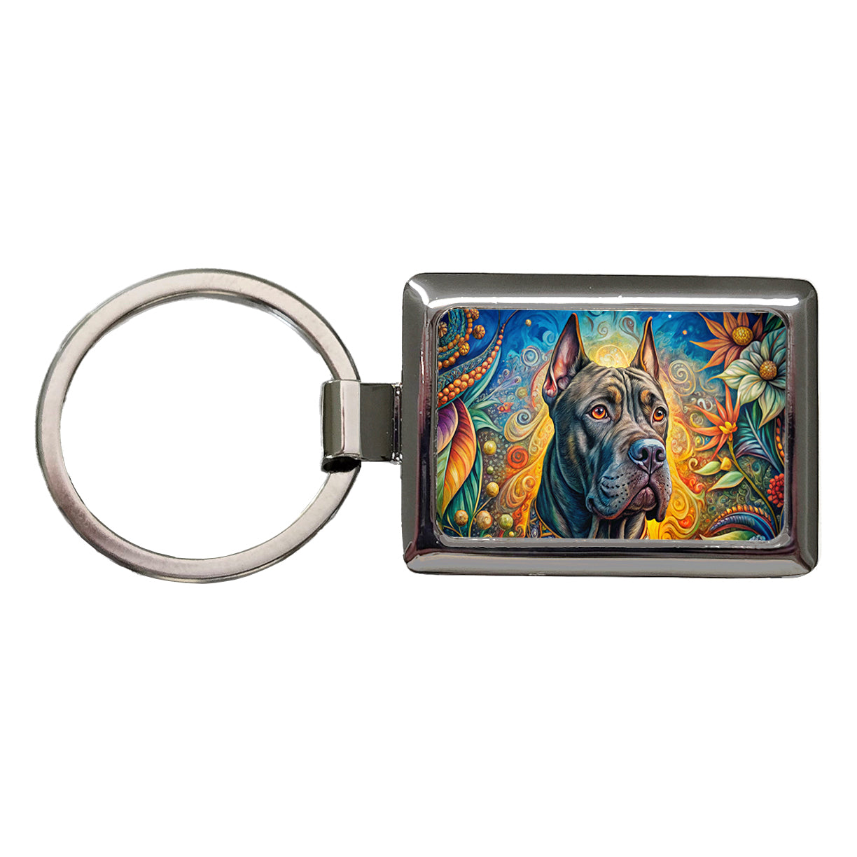 Cane Corso Dog Bohemian Art Rectangle Metal Keychain
