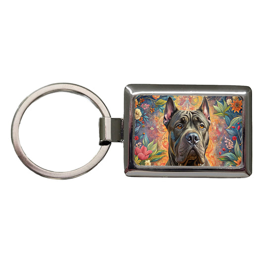 Cane Corso Dog French Bohemian Art Rectangle Metal Keychain