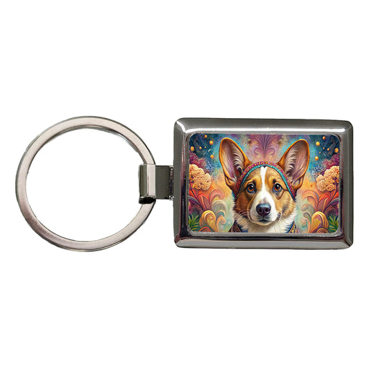 Cardigan Welsh Corgi Dog Bohemian Art Rectangle Metal Keychain