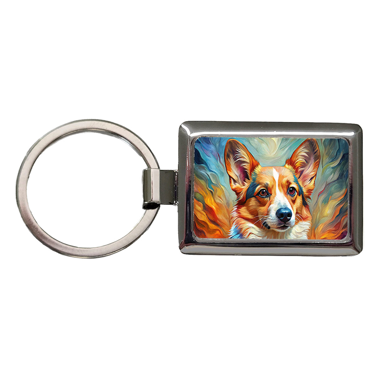 Cardigan Welsh Corgi Dog Expressionism Art Rectangle Metal Keychain