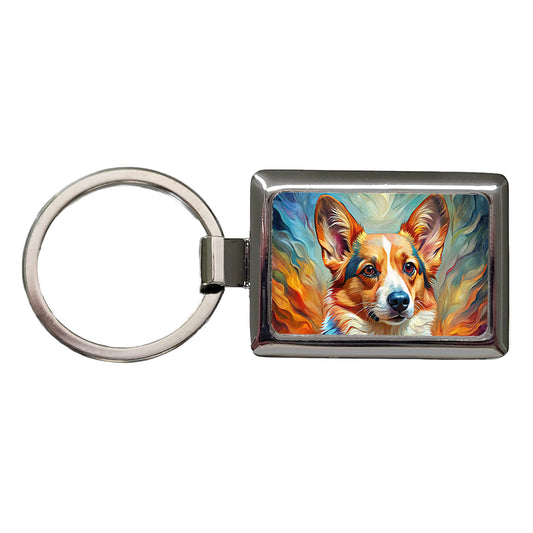 Cardigan Welsh Corgi Dog Expressionism Art Rectangle Metal Keychain