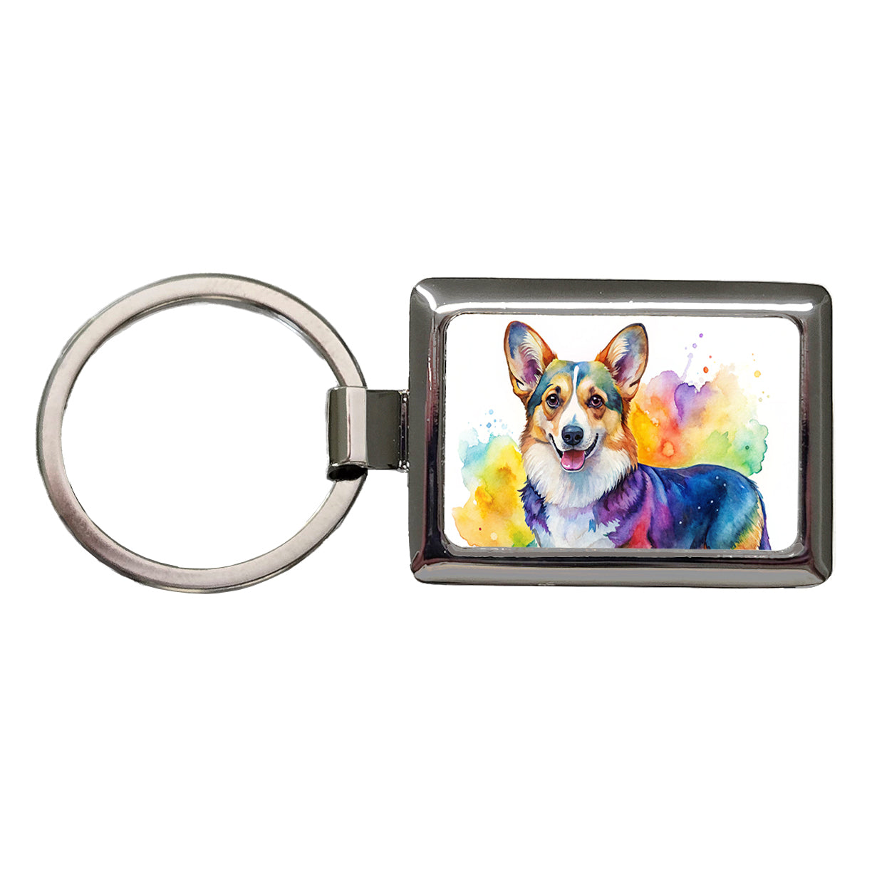 Cardigan Welsh Corgi Dog Watercolor Style Rectangle Metal Keychain