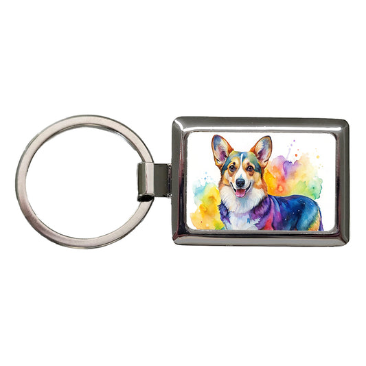 Cardigan Welsh Corgi Dog Watercolor Style Rectangle Metal Keychain