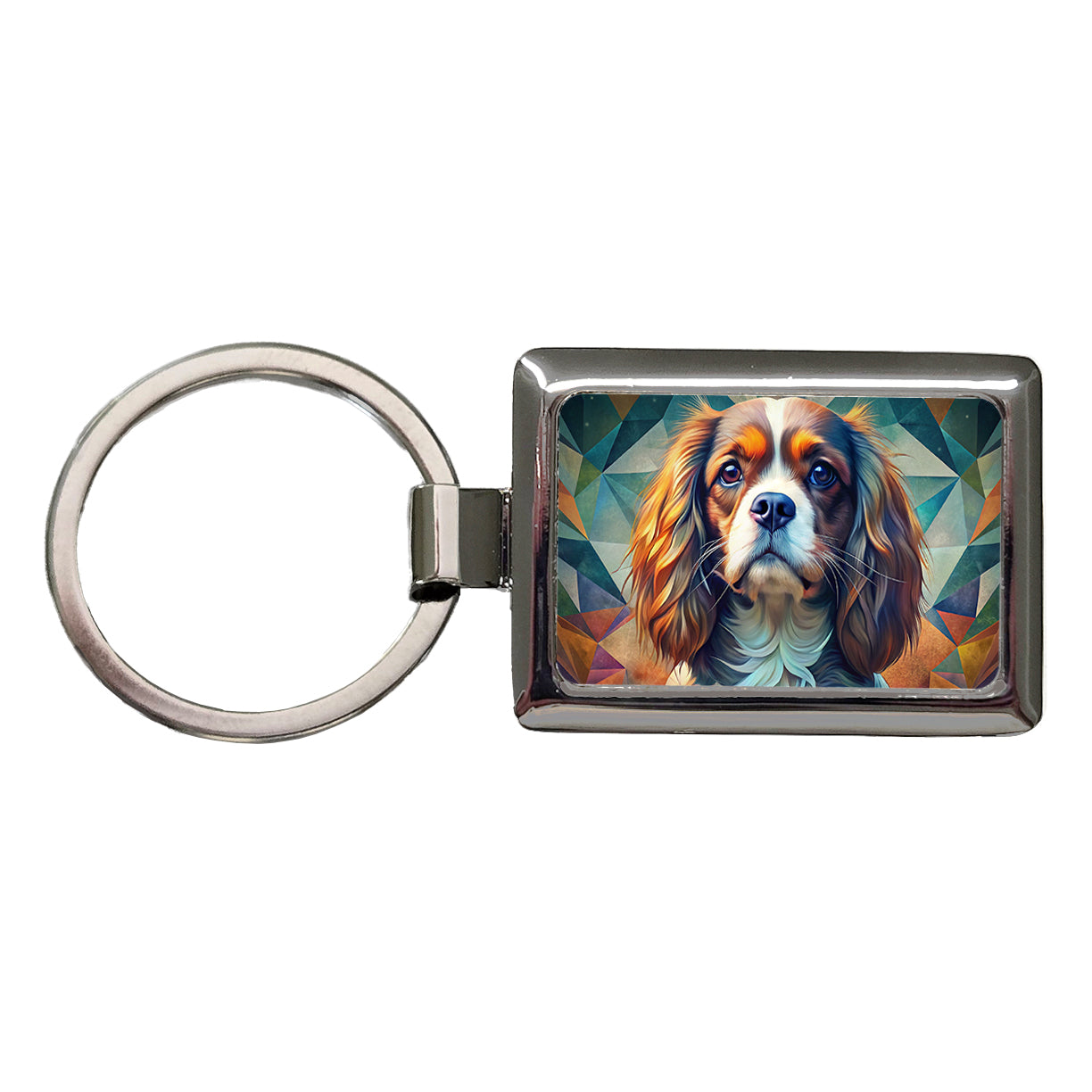 Cavalier King Charles Spaniel Abstract Stylized Art Rectangle Metal Keychain
