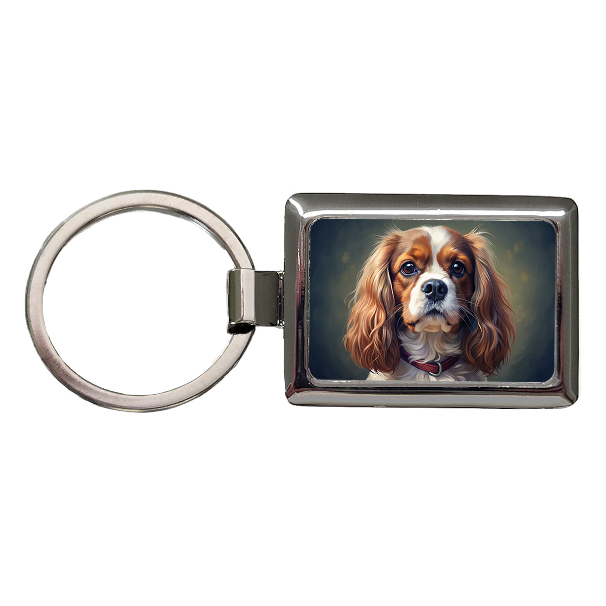 Cavalier King Charles Spaniel Dog Illustration Rectangle Metal Keychain