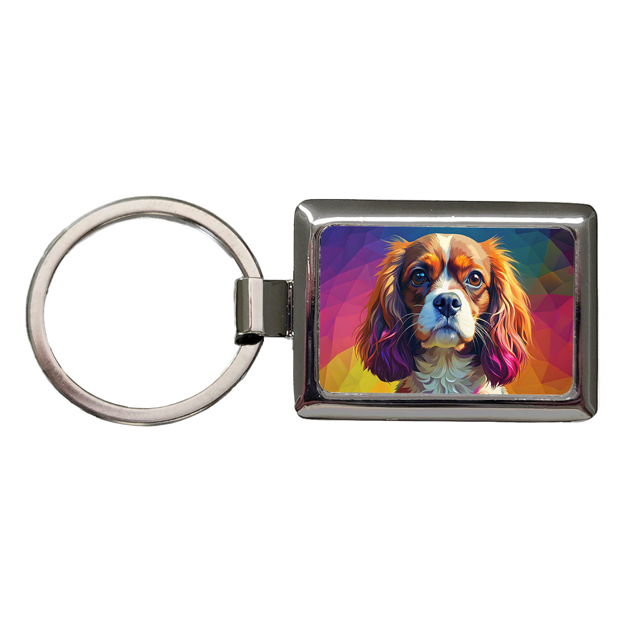 Cavalier King Charles Spaniel Dog Pop Art Rectangle Metal Keychain