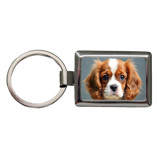 Cavalier King Charles Spaniel Dog Puppy Photo Rectangle Metal Keychain