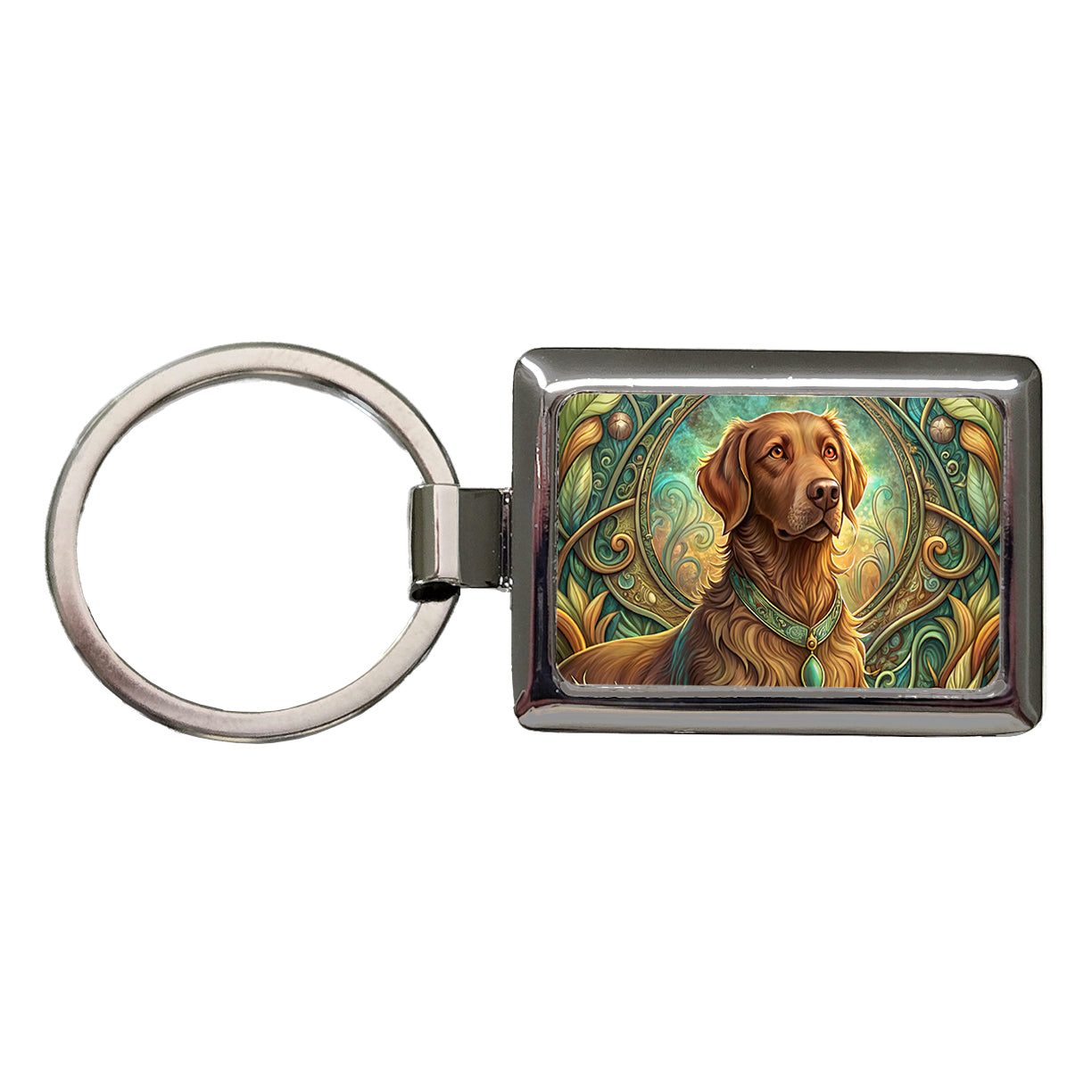 Chesapeake Bay Retriever Dog Art Nouveau Rectangle Metal Keychain