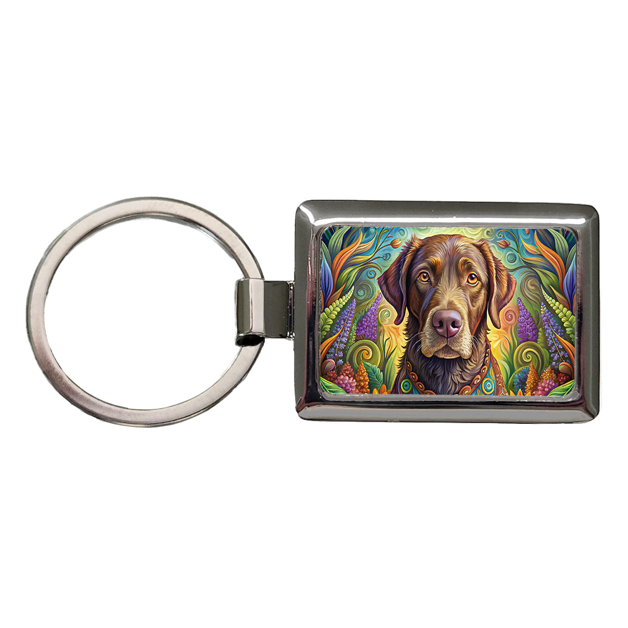Chesapeake Bay Retriever Dog Bohemian Art Rectangle Metal Keychain