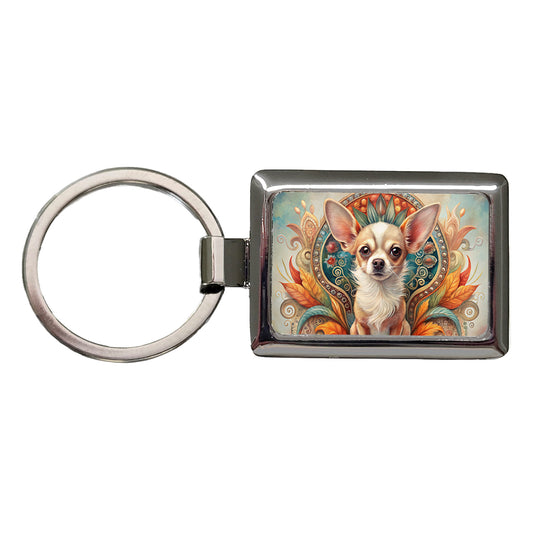 Chihuahua Dog Art Nouveau Rectangle Metal Keychain