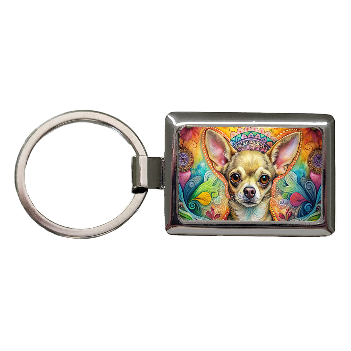 Chihuahua Dog Bohemian Art Rectangle Metal Keychain