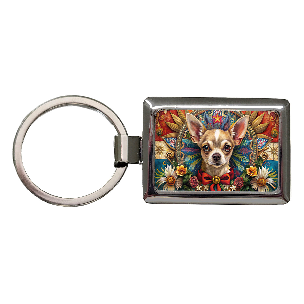 Chihuahua Dog French Bohemian Art Rectangle Metal Keychain
