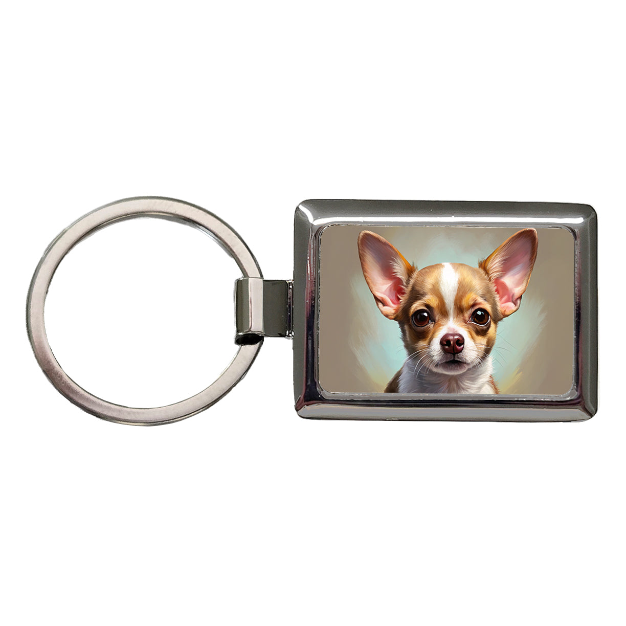 Chihuahua Dog Illustration Rectangle Metal Keychain