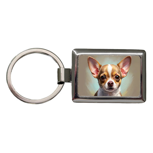 Chihuahua Dog Illustration Rectangle Metal Keychain