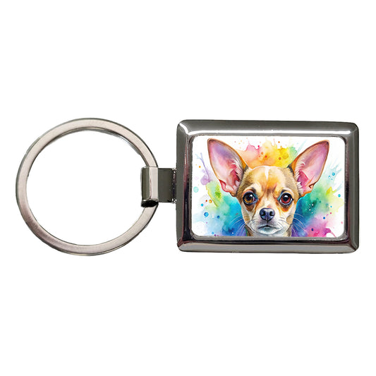 Chihuahua Dog Watercolor Style Rectangle Metal Keychain