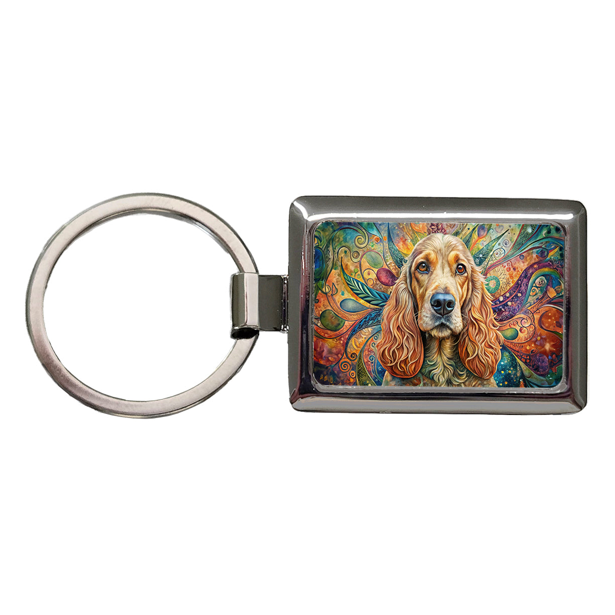 Cocker Spaniel Dog Bohemian Art Rectangle Metal Keychain