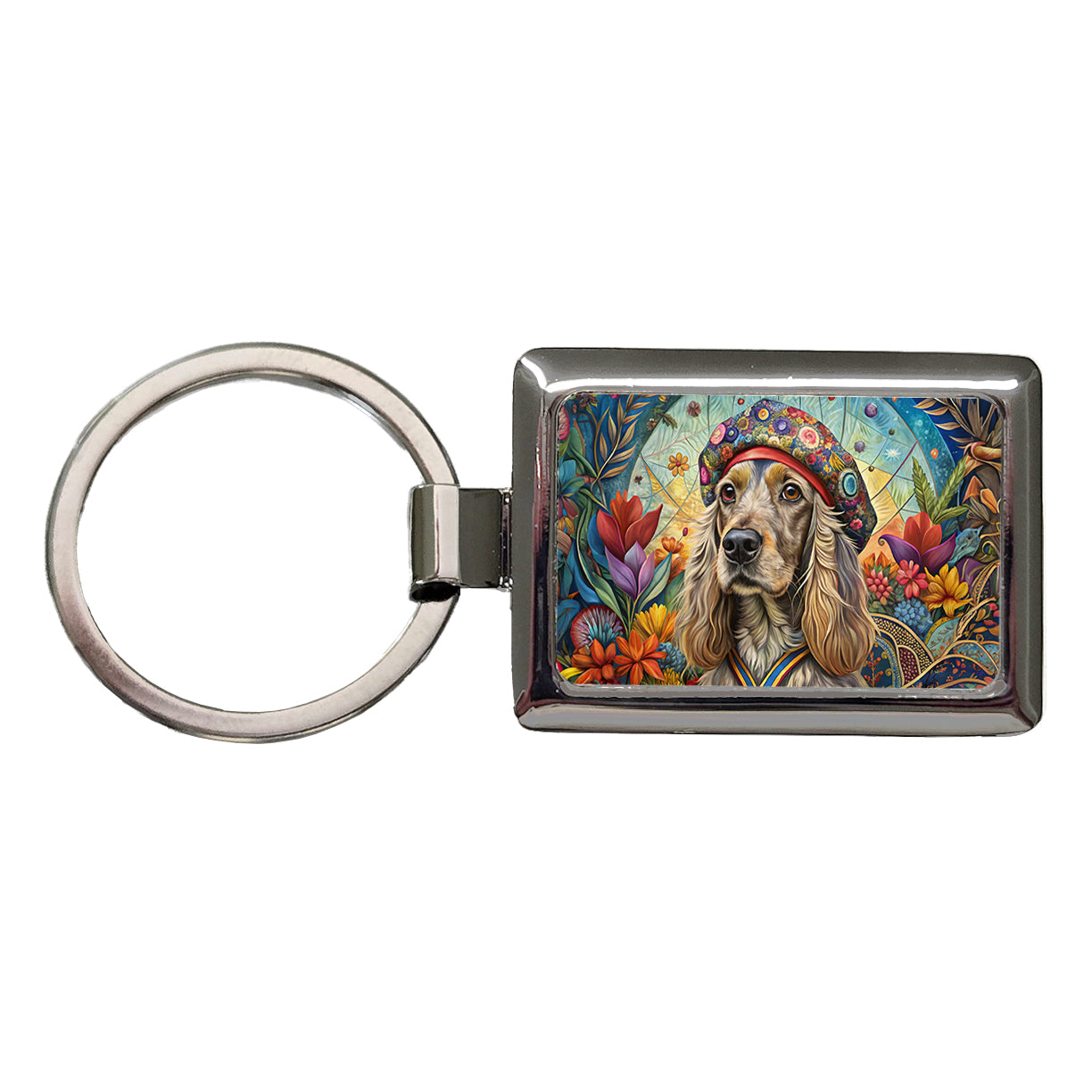 Cocker Spaniel Dog French Bohemian Art Rectangle Metal Keychain