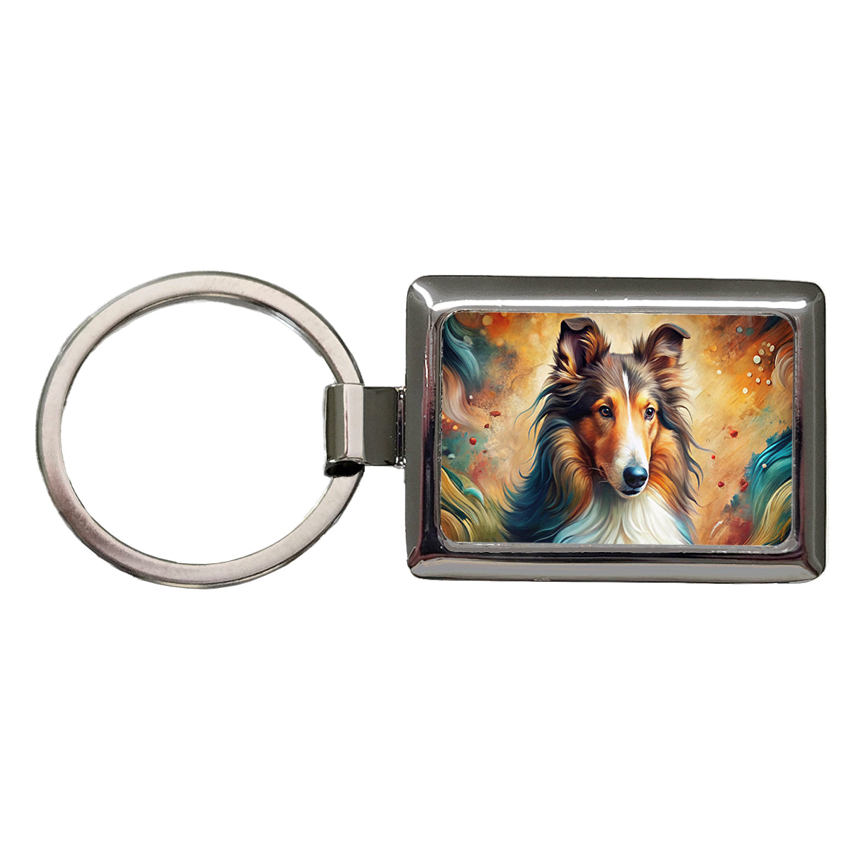 Collie Dog Abstract Art Rectangle Metal Keychain